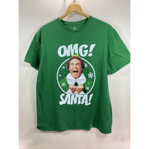 OMG Santa! Elf Christmas Short Sleeve T-Shirt Men's Extra Large Green XL 46-48 - Picture 1 of 7